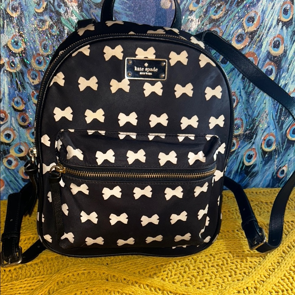 Kate Spade Wilson Row Small Bradley Black and Cream Bow Backpack